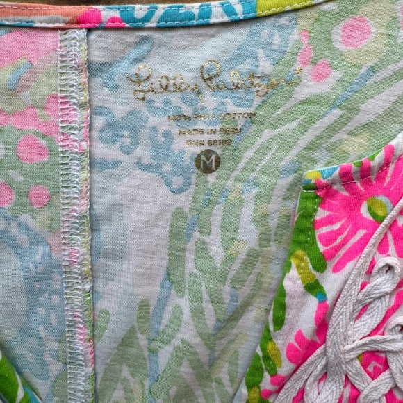 Lilly Pulitzer Skipper Popover Octopus Cove Dress Sz M blue pink Slip Lace EUC - Picture 3 of 6